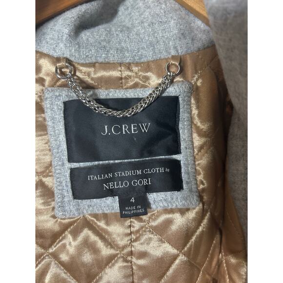 J Crew Coat 4 Gray Italian Stadium Cloth Nello Gori Wool Quilt Lined Fur Trim - Picture 9 of 14